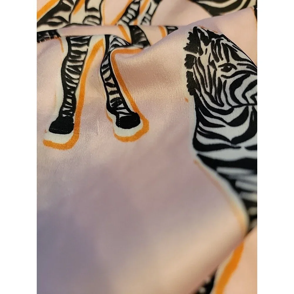 River Island Satin Light Pink With Zebra Short Sleeve Pajama Top Size M - Picture 6 of 6